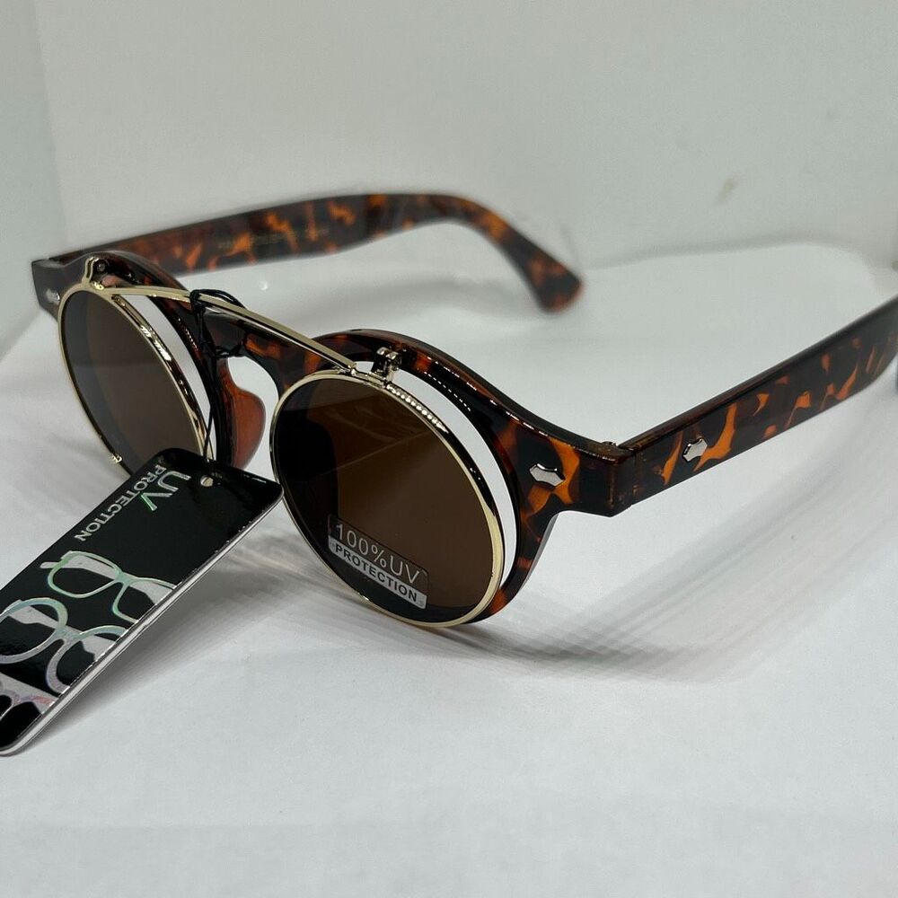 Flip Up Hippie Retro Round Yellow Frame & Lens Sunglasses